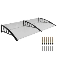 Outsunny Marquise de Proteção 200x96 cm Marquise Exterior para Portas e Janelas contra o Sol e Chuva com Suporte de PP Policarbonato Transparente(m-10)
