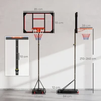 AIYAPLAY Panier de basket pour enfants, Panier de basket extérieur pour enfants, Hauteur réglable de 210 à 260 cm, avec roues, à partir de 6 ans, Rouge(m-3)