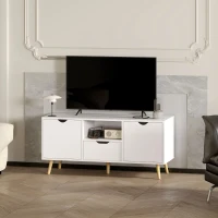 HOMCOM Meuble TV max 50" avec Cassetto, Ripiano Aperto et Armoires, 110x40x50 cm, Blanc et Bois(m-3)