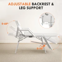 HOMCOM Draagbare massagetafel, opvouwbare massageliege met kunstleder bekleding, schuimrubberen padding, staalframe, wit(m-4)