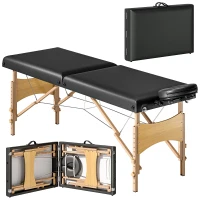HOMCOM Table de Massage Réglable en Hauteur, Structure en Bois, Lit de Massage Pliable, Rembourrage en Mousse, Noir(m-6)