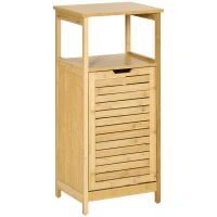 kleankin Mueble Auxiliar de Baño de Bambú Armario para Baño con 2 Estantes y 1 Cajón de Tela Extraíble Mueble de Almacenaje para Salón Cocina 40x30x86,5 cm Natural(m-1)