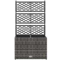 Outsunny Jardinière avec Treillis pour Plantes Grimpantes avec 2 Pots en Acier et Rotin PE, 57x30x107cm, Gris(m-1)