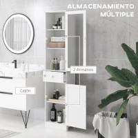 kleankin Armario de Baño Alto, Armario de Almacenaje Delgado, con Estantes Ajustables, Cajón, para Espacios Pequeños, Moderno, Blanco(m-4)