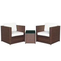 Outsunny Set Mobili da Giardino Rattan PE da 3 Pezzi, 2 Poltrone da Esterno, Tavolino e Cuscini, Marrone(m-1)