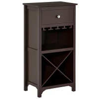 HOMCOM Casier à vin Meuble de rangement pour bouteille de vin Porte-bouteilles + Support Verres + tiroir - Marron(m-1)