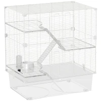 PawHut Cage pour Rongeurs Multi-niveaux avec Accessoires Inclus, en Acier, PET et PS, 73x47x80 cm, Blanc(m-6)