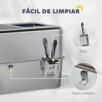 PawHut Arenero para Gatos de Acero Inoxidable XL Arenero con Pala Aberturas Dobles Fácil de limpiar Plata(m-7)