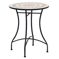Outsunny Table de Jardin Ø60 x H71cm, Table de Balcon en Métal Résistant aux Intempéries, Table d'Extérieur, Table de Camping Table d'Appoint, Table de Terrasse Ronde pour Jardin Terrasse Balcon Orange+Blanc(m-6)