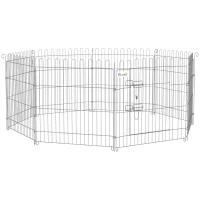 PawHut Vallas para Perros Plegables de 8 Piezas 63x60 cm con 1 Puerta y Marco de Acero para Jardín Patio Plata(m-1)