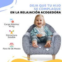 AIYAPLAY Sofá Infantil con Diseño de Estrellas que Brillan en la Oscuridad Tejido Suave de Terciopelo 55x40x55 cm Gris(m-6)