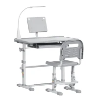 HOMCOM Escritorio y Silla para +6 Años con Altura Ajustable e Inclinable 80x49,5x82-104 cm y 35,5x43,5x63-73 cm Gris(m-10)
