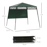 Outsunny Cenador Plegable 220x220x200 cm avec 1 Paroi Latérale Sac de Transport Imperméable et Protection UV50+ Vert(m-3)