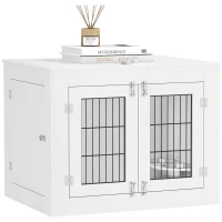 PawHut Cage pour chien intérieur caisse pour chien en bois 2 bols rotatifs à 360° 2 portes chien moyenne 80 x 60 x 63 cm blanc(m-11)