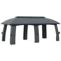 Outsunny Pérgola de Jardim 3x6m com Teto Duplo com 6 Telas Mosquiteiras Zíper e Estrutura de Metal Cinza Escuro(m-10)