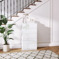 HOMCOM Commode Moderne 5 Tiroirs Anti-basculement en Bois, 55x33x100 cm, Blanc Brillant(m-2)