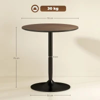 HOMCOM Mesa de comedor redonda 70 cm para 2 personas con tapa de chapado de madera maciza y base de acero marrón(m-3)