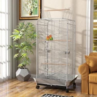 PawHut Cage pour Perroquets avec Roulettes Perchoirs Mangeoires et Plateau Amovible Volière pour Cacatoès Perruches 79x73x146 cm Gris clair(m-2)