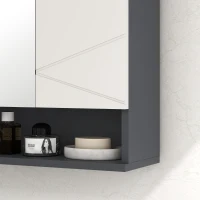 Kleankin Armoire avec Miroir Salle de Bain à 2 Portes et Tablettes Réglables en Bois, 55x17x55cm, Gris(m-4)