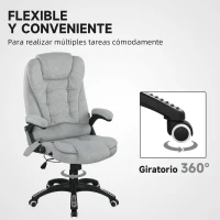 Vinsetto Silla Oficina con Masaje de 6 Puntos con Función Basculante con Calefacción Altura Ajustable 65x71x110-120 cm Gris(m-8)