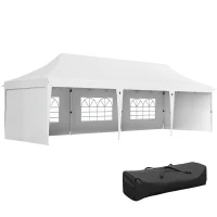 Outsunny Carpa Plegable 9x3x3 m con Altura Ajustable Paredes Laterales Ventanas Protección UV50+ y Bolsa de Transporte Blanco(m-10)