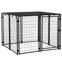PawHut Enclos pour Chiens Pliable avec Couverture, 8 Panneaux avec Porte Verrouillable, 141x141x113cm, Noir(m-5)