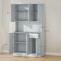 HOMCOM Armário de Cozinha Aparador de Sala de Jantar com 1 Gaveta 6 Portas e Prateleiras Ajustáveis Estilo Moderno 101x39x180 cm Cinza(m-3)
