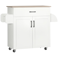 HOMCOM Carro de Cocina con 1 Cajón 2 Puertas Barra de Colgar y Especiero Carrito Auxiliar con Ruedas 105x36x85 cm Blanco