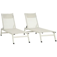 Outsunny Chaise Longue Lettino Prendisole Reclinabile 2pz in Alluminio e Poliestere, 55x195x30 cm, Beige(m-5)
