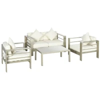 Outsunny Set de mobilier de gradina din 4 piese, cadru de aluminiu, mobilier de curte, cu sezut cu perne gros, 2 scaune si masa de sticla, Auriu șampanie(m-11)