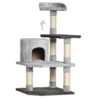 PawHut Torre para Gatos con Plataformas Casetas Ratón de Juego Postes para Rascar y Cubierto de Felpa 48x48x100 cm Gris
