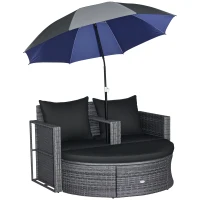 Outsunny Ensemble de salon de jardin 2 pièces en résine tressée - canapé 2 places avec coussins + parasol + repose-pieds - gris(m-1)