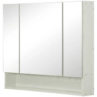 Armoire à miroir Kleankin avec 4 sections et étagères réglables, miroir de salle de bain en bois et verre, 90x15x75 cm, blanc(m-1)