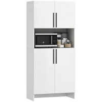 HOMCOM Armoire de Cuisine, Armoire de Rangement pour Cuisine, Salle à Manger, Salon, Armoire, Étagères, Support pour Micro-Ondes, Panneau de particules, Blanc(m-6)