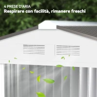 Outsunny Casetta Porta Utensili in Acciaio, Capanno da Giardino con Porte Scorrevoli, 213x130x185 cm, Bianco(m-8)