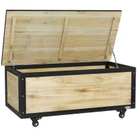 Outsunny Baú de Exterior 121 L Baú de Armazenamento em Madeira com 4 Rodas para Jardim Pátio Varanda 100x50x43 cm Natural e Preto(m-1)
