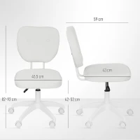 Vinsetto Cadeira de Escritório Estofada em PU com Altura Ajustável Sem Braços Cadeira de Estudo Dormitório 46x59x82-92 cm Branco(m-3)