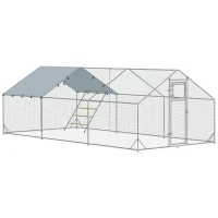 PawHut Poulailler, Enclos pour Poules, avec Couverture UV, Grillage en Acier, Distributeur d'Aliments, pour 18-24 Poules(m-7)