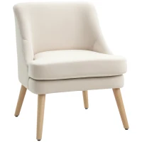 HOMCOM Fauteuil Scandinave Fauteuil salon confortable Fauteuil pour chambre Pieds en Bois Massif revêtement Tissu Lin beige(m-1)