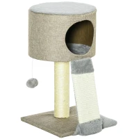 PawHut Árbol Rascador para Gatos Pequeño Altura 50 cm Torre Escalador de Gato con Cueva Rampa Poste Rascador de Sisal Natural y Bola Colgante 30x30x50 cm Beige Oscuro(m-1)