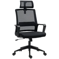 HOMCOM Scaun de Birou Ergonomic cu Tetieră, Înălțime Reglabilă și Funcție de Balansare, 60x64x102-112 cm, Negru(m-1)