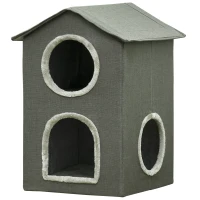 PawHut Maison pour Chats à Deux Niveaux avec Coussins Lavables 3 entrées, 42x46x59.5 cm, Gris(m-5)