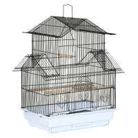 PawHut Cage pour Oiseaux en Métal et Plastique avec Poignée de Transport et Plateau Amovible, 50,5x41x63 cm, Blanc(m-6)