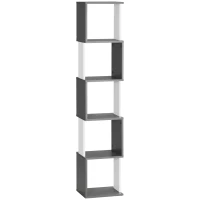 HOMCOM Bibliothèque Moderne Gain de Place à 5 Étagères en Bois, 33x28x161 cm, Gris et Blanc(m-6)