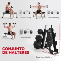 SPORTNOW Conjunto de Halteres 6 Peças 2 x 2 kg 2 x 5 kg 2 x 8 kg com Revestimento em Borracha Antideslizante e Suporte Preto(m-4)