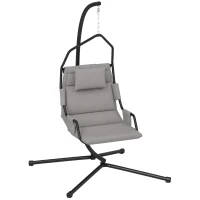 Outsunny Amaca a Dondolo Imbottita con Cuscino, Gancio e Catena, in Acciaio e Poliestere, 118x98x192 cm, Grigio e Nero(m-1)