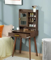 HOMCOM Tavolo per Trucco in Legno con Specchio, Cassetto e 4 Ripiani, 60x45x134cm(m-1)