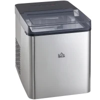 HOMCOM Masina de facut gheata , aparat de cuburi de gheata de blat cu autocuratare pentru casa cu 2 dimensiuni de uburi de gheata tip glont, 15 kg in 24 de ore cu rezervor de apa de 2, Negru(m-1)