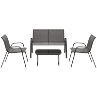 Ensemble de Jardin Outsunny avec Canapé 2 Places, 2 Fauteuils Empilables et Table Basse en Verre, Noir