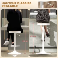 HOMCOM Lot de 2 tabourets de bar, chaises de bar pivotantes avec assise en hévéa, hauteur réglable et repose-pieds, blanc(m-4)